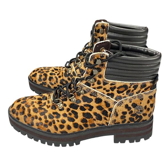 Timberland Mid Hiker Boots Womens 6.5 Brown Animal Print Comfort Lace Up A2GCR - Picture 12 of 16
